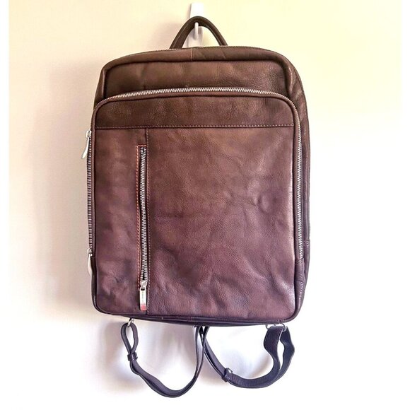 Gianni Conti Leather Unisex Backpack Brown - Picture 1 of 14